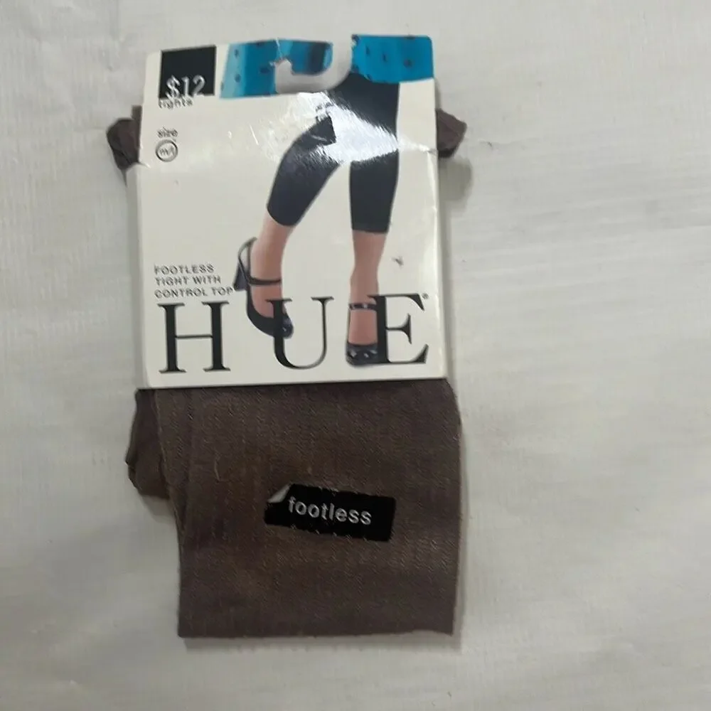 NWT Hue Women's Black Nylon Blend Shine Rib Footless Control Top Tight Size‎ M/L